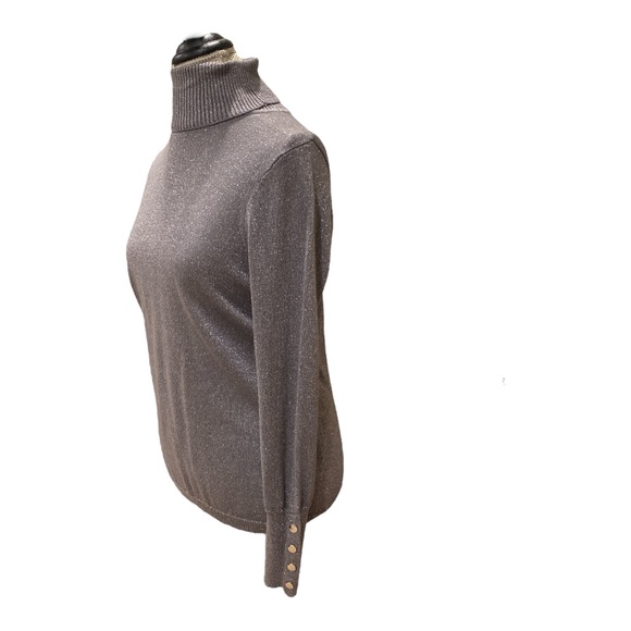 Joseph A Sparkly Silver Gray Turtle Neck Long Sleeve Knit Top Women’s Size MP - Picture 3 of 9